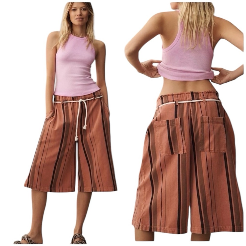 Anthropologie / Pilcro Cropped PJ Wide Leg Jeans Purple Stripe XS